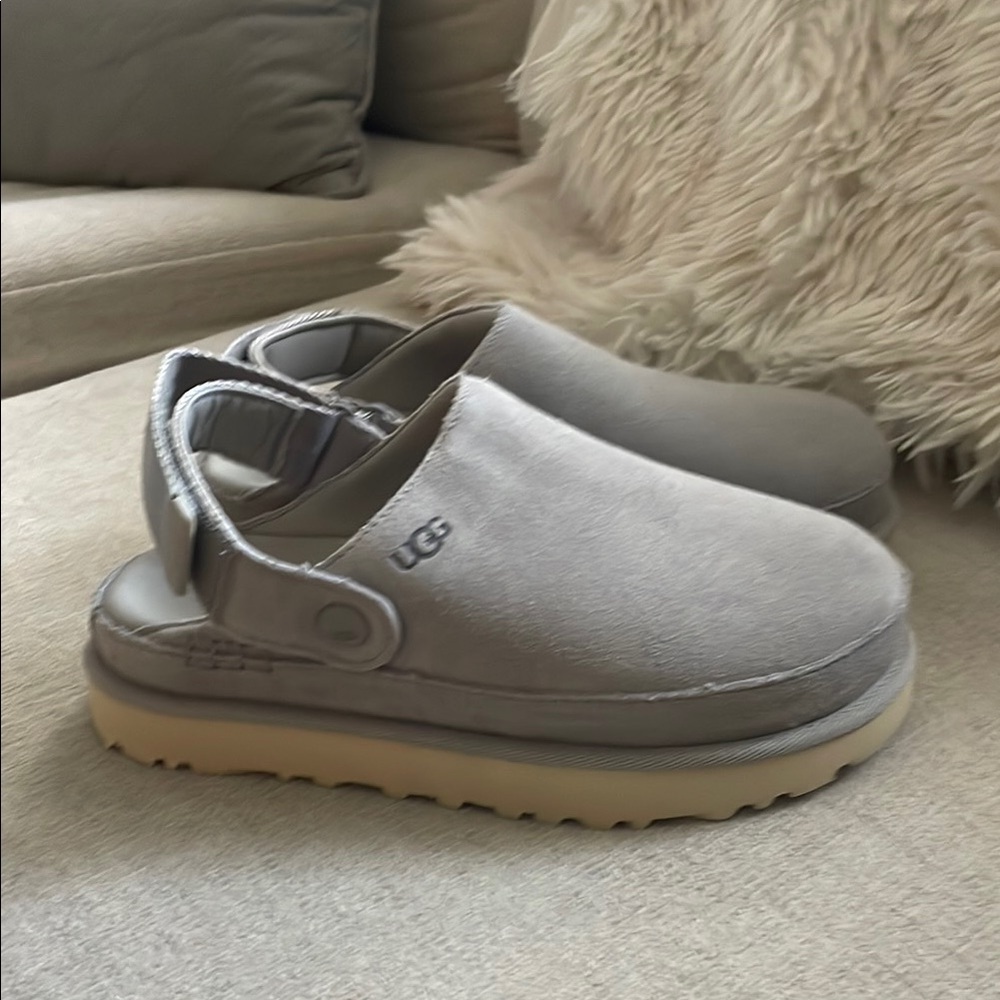 UGG Gray Suede Backstrap Clogs